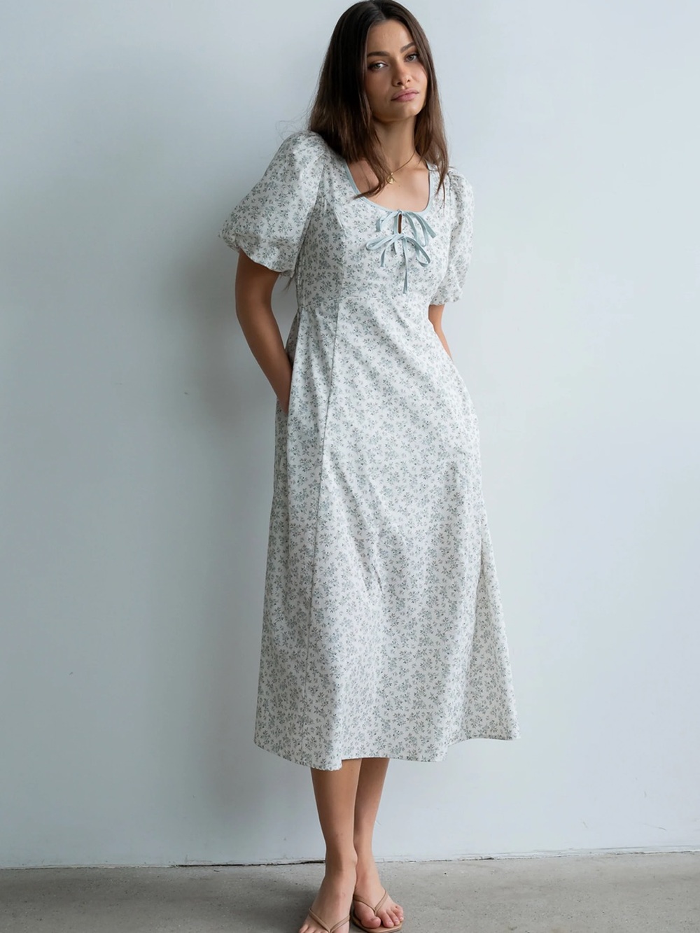 NWT Böhme Mason Floral Midi Dress Sage Puff Sleeve